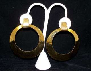   Miriam Haskell Gold Tone Runway Hoop Clip Earrings Huge  