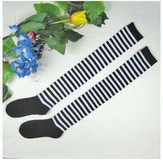 New Over Knee High Hosiery Stripe Sock LS14 Black Grey  