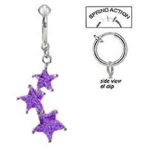  Fake Belly Navel Non Clip on Purple Prong set 3 Stars 