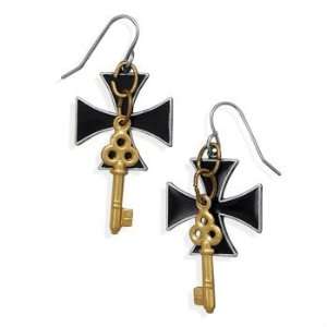    STEAMPUNK Style BLACK Cross & Key Fashion Earrings 