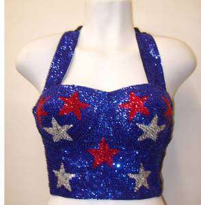 Sequin Bustier   Blue W/ Red Stars * Dance Ice Skate  