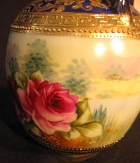 Antique Nippon HP Moriage Handled Vase Art Nouveau  