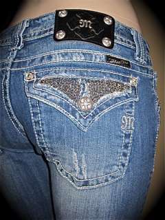 MISS ME CRYSTALS & CHAINS JEANS JP6045B SIZE 28 ~ NEW  ~ HOT DESIGN 