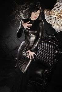 Goth Punk WetLook PU Long Dress Dark Queen Costume@v425  