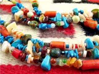 Wonderful 3 Strand Treasure Necklace 36 Long Beaded Turquoise Coral 