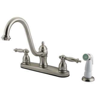   Satin Nickel Templeton 8 kitchen faucet with white sprayer  