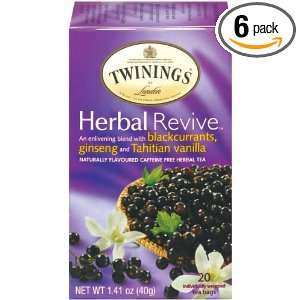   Herbal Tea, Blackcurrant, Ginseng, & Vanilla, 6   20 Teabag Boxes