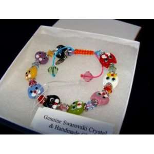   Glass KITTEN Beads & Crystals Adjustable Bracelet 