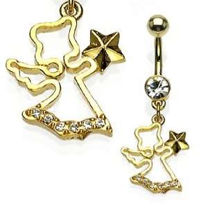   Ring with Angel Star Gold plated Body Jewelry Dangle 14g Jewelry