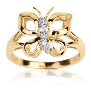    10K Yellow Gold 1/10cttw Diamond Butterfly Ring 9.5 Jewelry