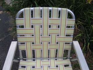 Vintage Aluminum Folding Webbed Lawn Chair Yellow Brown Patio Deck 