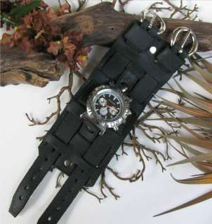 The Midnight 3 Black Leather Watch Band Bracelet/Wrist Cuff  