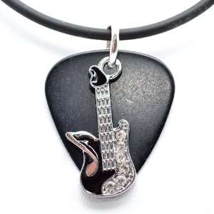  Guitar Pick Necklace with Guitar & Music Charm on Black Guitar Pick 