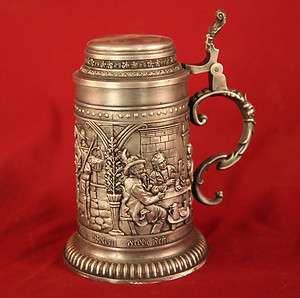 Vintage Cast Pewter Tankard with Hunting Lodge Scene  