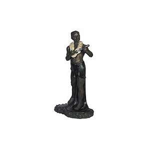  Hula Figurine / Poly Bronze / Singing Man with Ukulele 