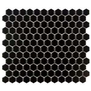 com Retro Hexagon Black 10 7/8 x 12 Inch Porcelain Floor & Wall Tile 
