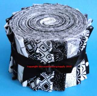 BLACK & WHITE FABRIC JELLY ROLL QUILTING STRIPS DIE CUT  