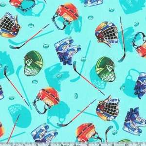  45 Wide Michael Miller Hockey Gear Turquoise Fabric By 