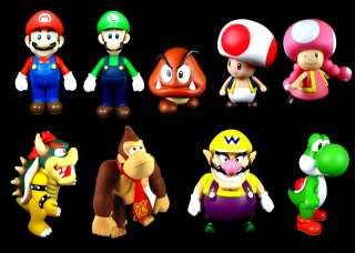 9pcs/set Super Mario Bro Action Figure Toys Yoshi,Luigi,Koopa,Wario 