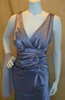 New Misses Long Silver Satin Roses Dress 2X Formal Sexy  