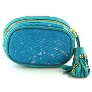  New Oryany Sequin Turquoise Pouch Fringe Tassle Handbag 