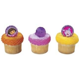 12 Cupcake Toppers Rings Dora the Explorer Boots Gemstones Party 