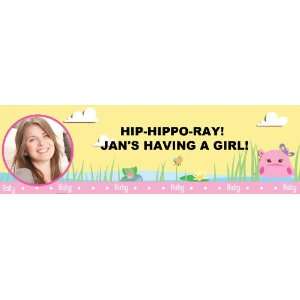  Hippo Pink Baby Shower Personalized Photo Banner Standard 