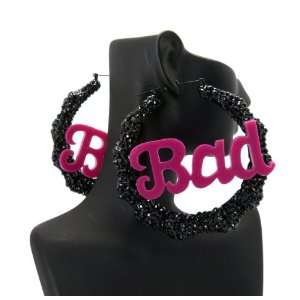  Rihanna Acrylic Bamboo BAd Earring Black Pink HE2005BKPLK 