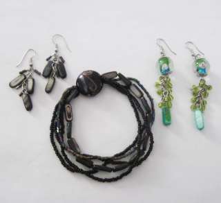   Pairs Dangle Pierced Earrings Matching Stretch Bracelet Beads  
