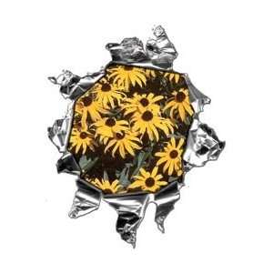  Mini Ripped Torn Metal Decal with Flowers  REFLECTIVE 
