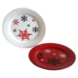 Waechtersbach Snowflakes Cherry and White Rimmed Salad Plates, Set of 