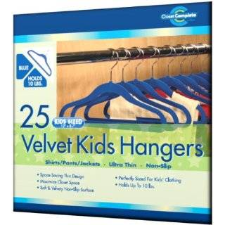 Closet Complete Kids Size Ultra Thin No Slip Velvet Hangers, Blue, Set 