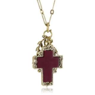 Lucky Brand Cabin Fever Gold Tone Inlay Cross Charm Necklace 