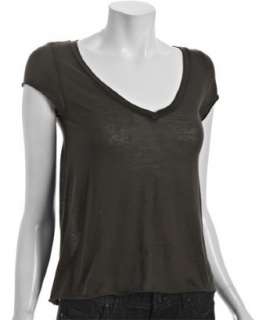 American Vintage carbon cotton v neck raw edge top   