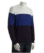 Cullen navy colorblock linen cotton crewneck sweater style# 317065101