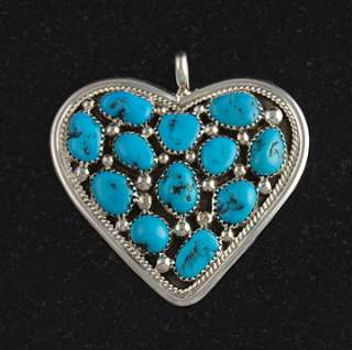   Silver Turquoise Heart Pendant Native American Navajo Jewelry  