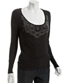 Isabel Lu black cotton blend Rene studded scoopneck sweater 