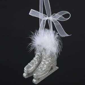  Club Pack of 12 Silver Glitter Ice Skates with White Fur 