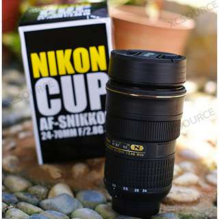 Nikon Camera Lens Cup 24 70mm THERMOS Coffee Mug + Pouch ZOOM ABLE 
