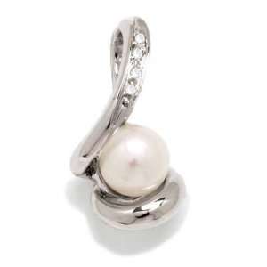 Vintage Ladies Pendant in White 18 karat Gold with Cultivated Pearl 