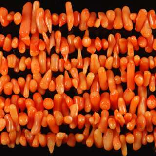 4x9mm Orange Coral Bamboo Freeform Gemstone Beads  