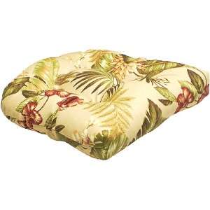 Outdoor Wicker Camel Color Tropical Print Chair Cushion  