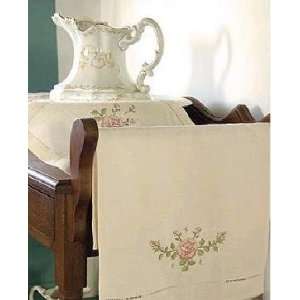   Lace Cross Stitch Rose Fine Linen Tea Towel 14 x 22