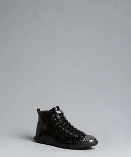 Miu Miu black patent leather studded cap toe hi top sneakers