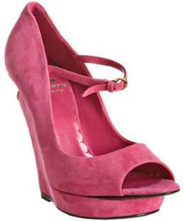 Moschino Cheap and Chic hot pink suede peep toe mary jane wedges 