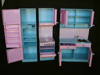 1980s Kitchen Doll Furniture Stove Sink Cabinets Refrigerator 