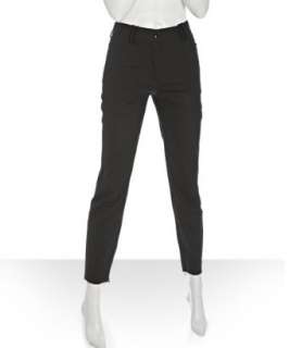 style #313426501 black stretch wool pinstripe skinny ankle zip pants