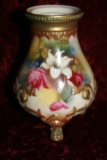Antique Royal Worcester Trifooted H/ Painted Vase C1901  