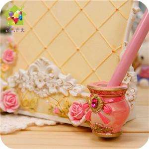 Shabby Chic Rose Memo Stand Holder Paper Pencil Yellow  