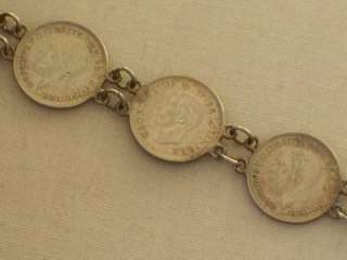   SILVER BRACELET MADE FROM 3 PENCE COINS DATING BETWEEN 1932 AND 1940